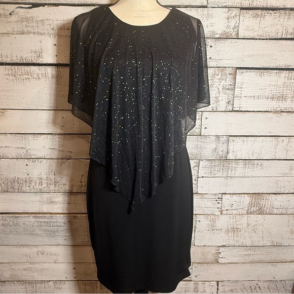 En Focus Studio Black Evening Dress w/Glitter Drape, Size 8 - Picture 1 of 6